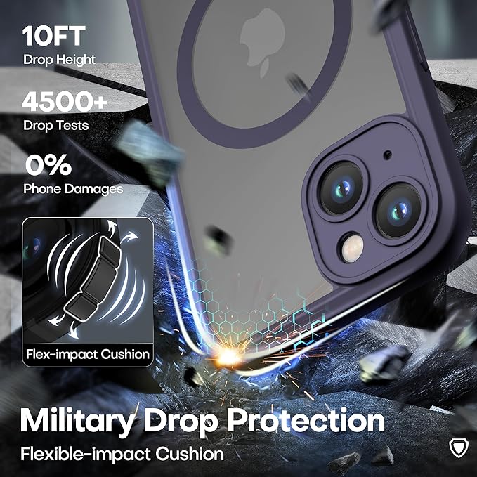 ImpactStrong Magnetic Guard Designed for iPhone 13 Case [Camera Protection] [Military Grade Drop Tested] [Compatible with MagSafe] Slim Translucent Matte Phone Case (6.1") - Deep Purple