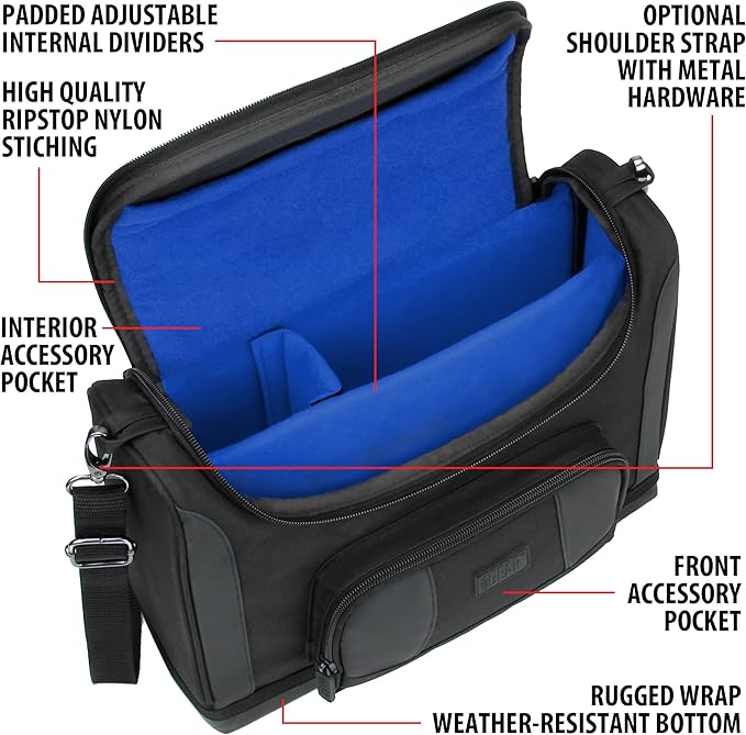USA Gear Small Messenger Bag Compatible with Microsoft Surface Pro 11th Gen/10/9/8/7, Surface Laptop 13-inch (2025) - Shoulder Bag Travel Tablet Case Fits Accessories, Charger, Keyboard, Mouse (Blue)