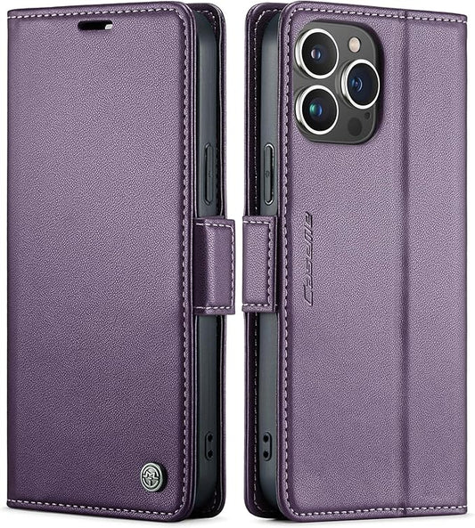 SINIANL iPhone 15 Pro Wallet Case with RFID Blocking, Magnetic Clasp, Kickstand, Leather Book Folio for Women & Men - Purple