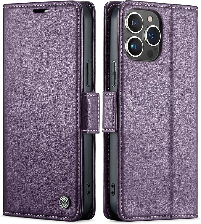 SINIANL Leather Wallet Case for iPhone 15 Pro Max with RFID Blocking, Card Holder, Kickstand, Magnetic Closure - Purple
