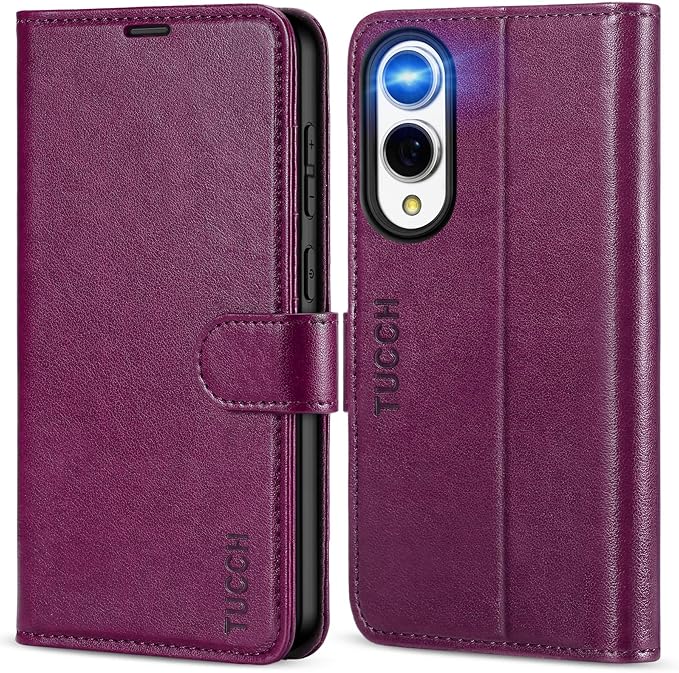 TUCCH Case Wallet for Galaxy S25 Edge, Kickstand [RFID Blocking] 4 Card Holder, Folio Magnetic PU Leather [TPU Shockproof Interior Case] Protective Cover Compatible with Galaxy S25 Edge, Plum Purple