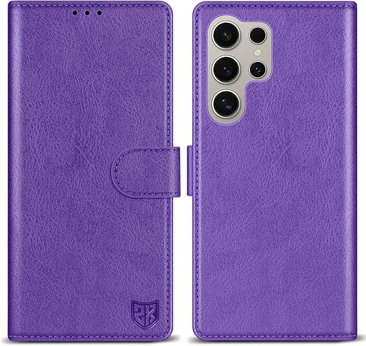 ZZXX for Samsung Galaxy S25 Ultra Wallet Case with [RFID Blocking] Card Slot Kickstand Magnetic Closure Leather Flip Fold Protective Phone Case for Galaxy S25 Ultra 5G Case Wallet(Purple-6.8 inch)