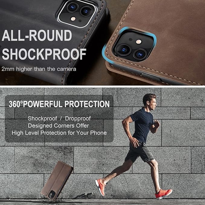 for iPhone 11 6.1-Inch Case, Flip Wallet Leather Case with Card Holder Magnetic Closure Shockproof Kickstand Protective Phone Cases Cover for iPhone 11, Coffee