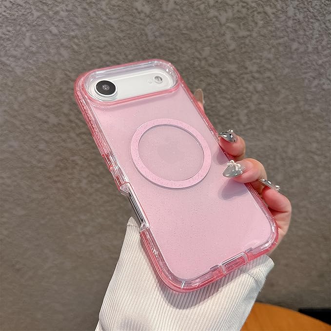 Designed for iPhone 17 Air Case,[Compatible with Magsafe] [Non-Yellowing] [Without Screen Protector] Shockproof/Dust/Drop Proof 3-Layer Full Body Protection Rugged Heavy Duty Cover, Pink Glitter