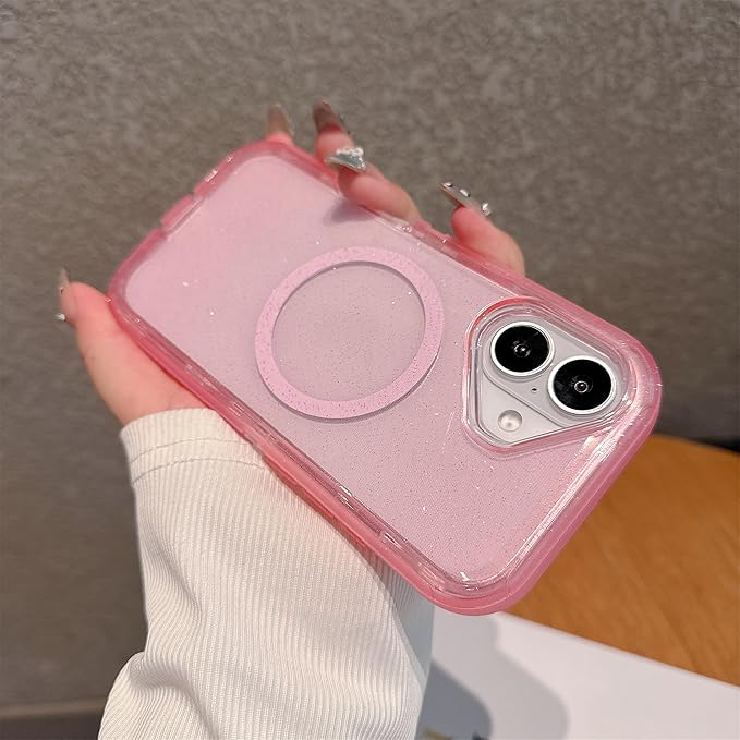 Designed for iPhone 17 Case,[Compatible with Magsafe] [Non-Yellowing] [Without Screen Protector] Shockproof/Dust/Drop Proof 3-Layer Full Body Protection Rugged Heavy Duty Cover, Pink Glitter