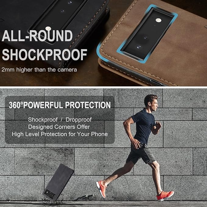 for Google Pixel 6 Case, Flip Wallet Leather Case with Card Holder Magnetic Closure Shockproof Kickstand Protective Phone Cases Cover for Google Pixel 6,Black