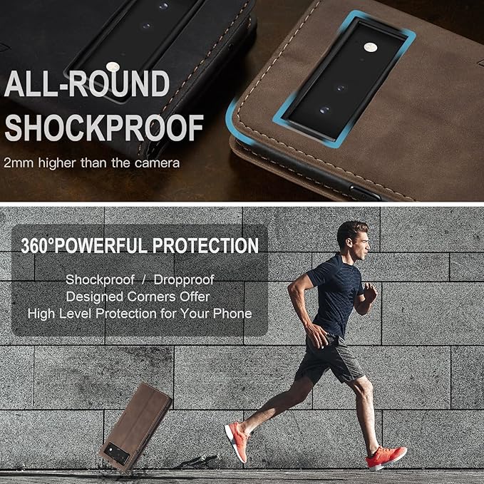 for Google Pixel 6 Case, Flip Wallet Leather Case with Card Holder Magnetic Closure Shockproof Kickstand Protective Phone Cases Cover for Google Pixel 6,Coffee