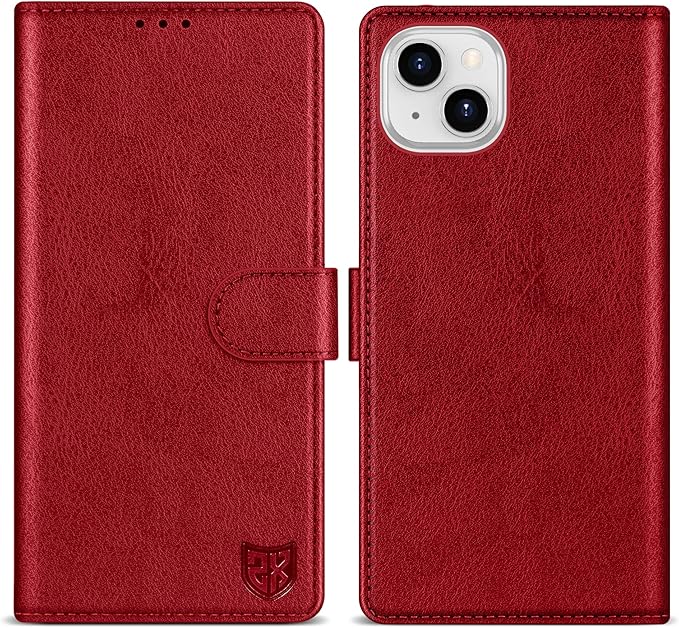 ZZXX for iPhone 15 Wallet Case with [RFID Blocking] Card Slot Kickstand Magnetic Closure Leather Flip Fold Protective Phone Case for iPhone 15 Case Wallet(Red-6.1 inch)