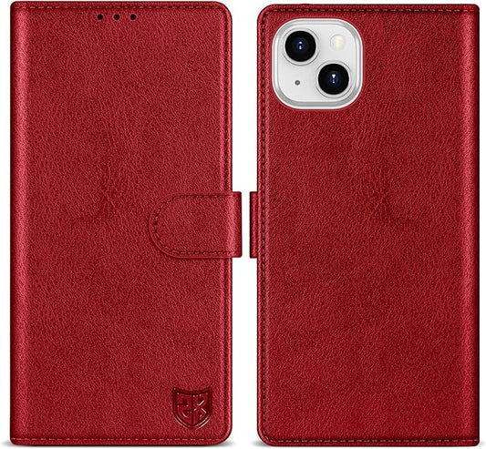 ZZXX for iPhone 15 Wallet Case with [RFID Blocking] Card Slot Kickstand Magnetic Closure Leather Flip Fold Protective Phone Case for iPhone 15 Case Wallet(Red-6.1 inch)