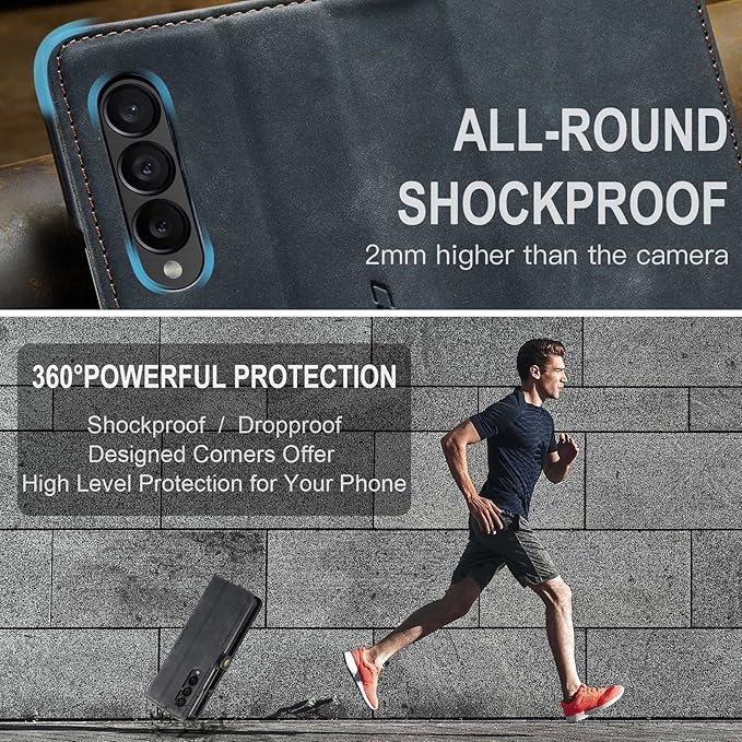 for Samsung Galaxy Z Fold4 Case, Flip Wallet Leather Case with Card Holder Magnetic Closure Shockproof Kickstand Protective Phone Cases Cover for Samsung Galaxy Z Fold4,Black