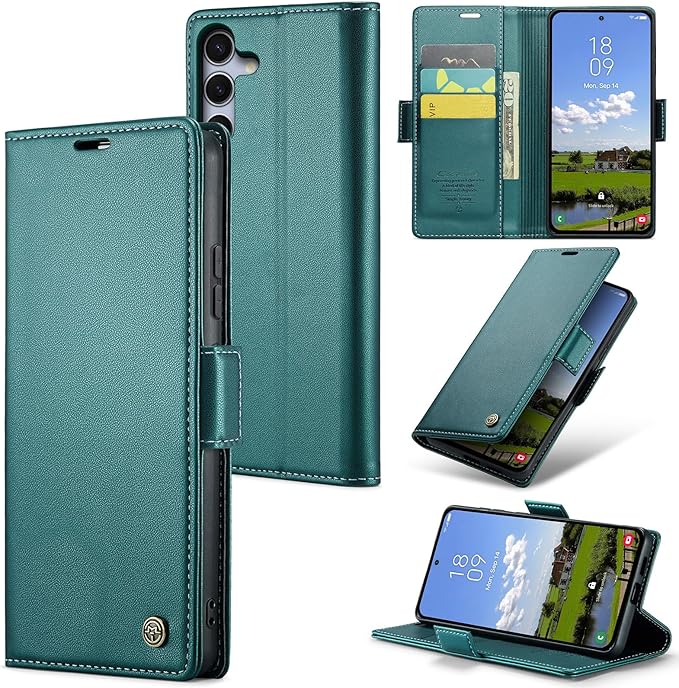 for Samsung Galaxy S25 Plus Case, Premium PU Leather Wallet Case Flip Cover with [RFID Blocking][Card Holder][Stand Function] Shockproof Protective for Samsung Galaxy S25 Plus, Blue-Green