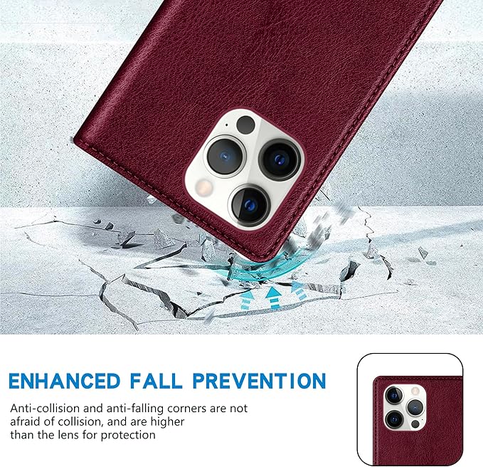 ZZXX for iPhone 15 Pro Max Wallet Case with [RFID Blocking] Card Slot Stand Strong Magnetic Leather Flip Fold Protective Phone Case for iPhone 15 Pro Max Case Wallet(Wine Red-6.7 inch)