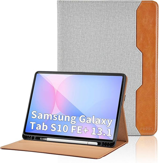 Case for Samsung Galaxy Tab S10 FE Plus 13.1-Inch 2025 - Model SM-X620/SM-X626B with S Pen Holder and Pocket, PU Leather Business Folio Stand Cover for Galaxy S10 FE+, Grey