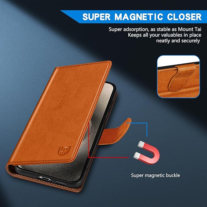 ZZXX for iPhone 15 Plus Wallet Case with [RFID Blocking] Card Slot Kickstand Magnetic Closure Leather Flip Fold Protective Phone Case for iPhone 15 Plus Case Wallet(Brown-6.7 inch)