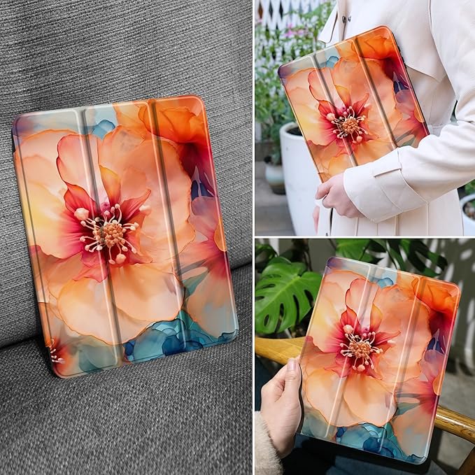 MEEgoodo Case for Samsung Galaxy Tab A9 Plus 11 inch Cover 2024 2023 with S Pen Holder, A9+ Smart Tablet Cases with Leather Trifold Stand+Soft TPU Back Shell+Smart Auto Wake/Sleep,Ink Colorful Flowers