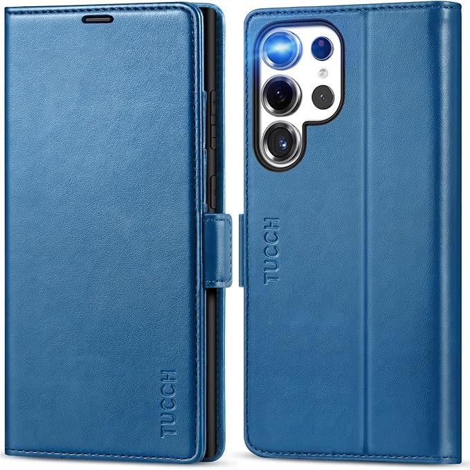 TUCCH Wallet Case for Galaxy S25 Ultra with [TPU Shockproof Interior Case] [RFID Blocking] Folio Stand Card Slot, Magnetic PU Leather Protect Folio Cover Compatible with Galaxy S25 Ultra, Light Blue
