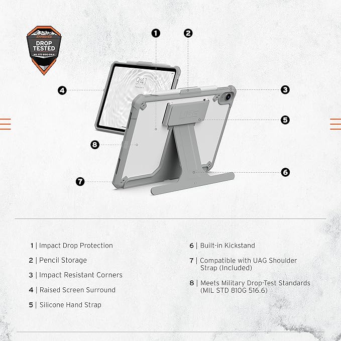 URBAN ARMOR GEAR UAG Designed for iPad 11" A16 11th Gen 2025, 10.9" 10th Gen 2022 Case A3354 A3355 A2696 Protective Folio Cover w/Hand Strap Pencil Holder & Kickstand, Scout Healthcare White/Gray