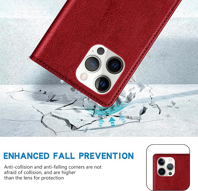 ZZXX for iPhone 15 Pro Max Wallet Case with [RFID Blocking] Card Slot Stand Strong Magnetic Leather Flip Fold Protective Phone Case for iPhone 15 Pro Max Case Wallet(Red-6.7 inch)