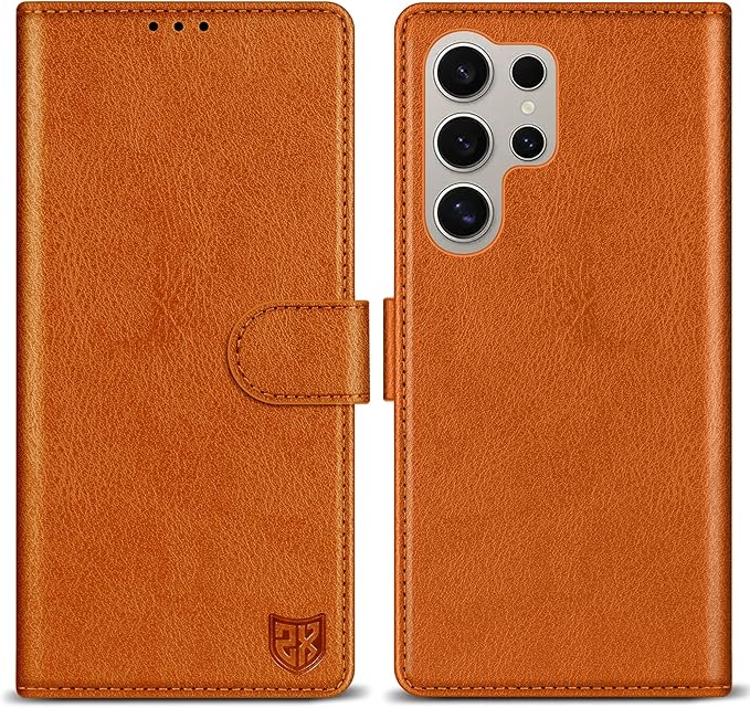 ZZXX for Samsung Galaxy S25 Ultra Wallet Case with [RFID Blocking] Card Slot Kickstand Magnetic Closure Leather Flip Fold Protective Phone Case for Galaxy S25 Ultra 5G Case Wallet(Brown-6.8 inch)