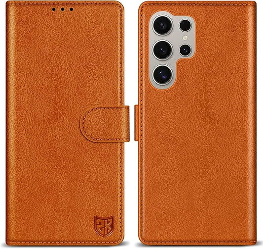 ZZXX for Samsung Galaxy S25 Ultra Wallet Case with [RFID Blocking] Card Slot Kickstand Magnetic Closure Leather Flip Fold Protective Phone Case for Galaxy S25 Ultra 5G Case Wallet(Brown-6.8 inch)