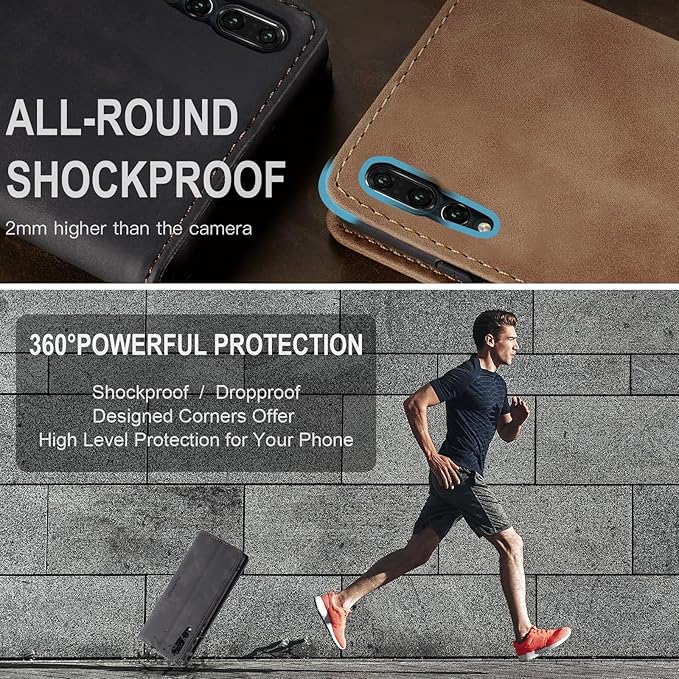 for Huawei P20 Pro Case, Flip Wallet Leather Case with Card Holder Magnetic Closure Shockproof Kickstand Protective Phone Cases Cover for Huawei P20 Pro,Black