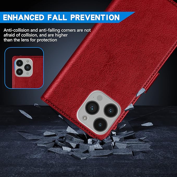 ZZXX for iPhone 14 Pro Wallet Case with [RFID Blocking] Card Slot Kickstand Magnetic Closure Leather Flip Fold Protective Phone Case for iPhone 14 Pro Case Wallet(Red-6.1 inch)