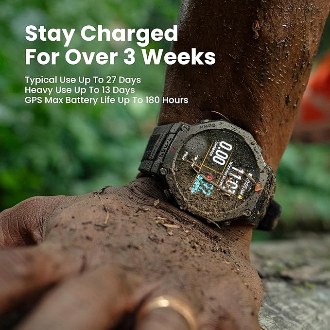 Amazfit T-Rex 3 Rugged/Military Smart Watch 48mm, 27 Day Battery, GPS (with Privacy), Offline Maps, 328 Feet Water-Resistant, 170 Fitness/Sport Modes, AI, Voice Control, for Android or iPhone, Lava