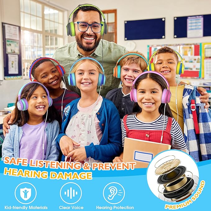AILIHEN Classroom Headphones Bulk 10 Pack with Microphone - C8 On-Ear Wired Kids Headphones for School with 3.5mm Jack for Library Home Online Learning (Multicolor)
