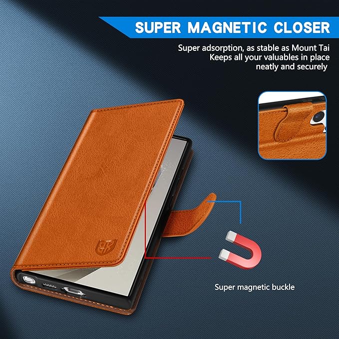 ZZXX for Samsung Galaxy S25 Ultra Wallet Case with [RFID Blocking] Card Slot Kickstand Magnetic Closure Leather Flip Fold Protective Phone Case for Galaxy S25 Ultra 5G Case Wallet(Brown-6.8 inch)