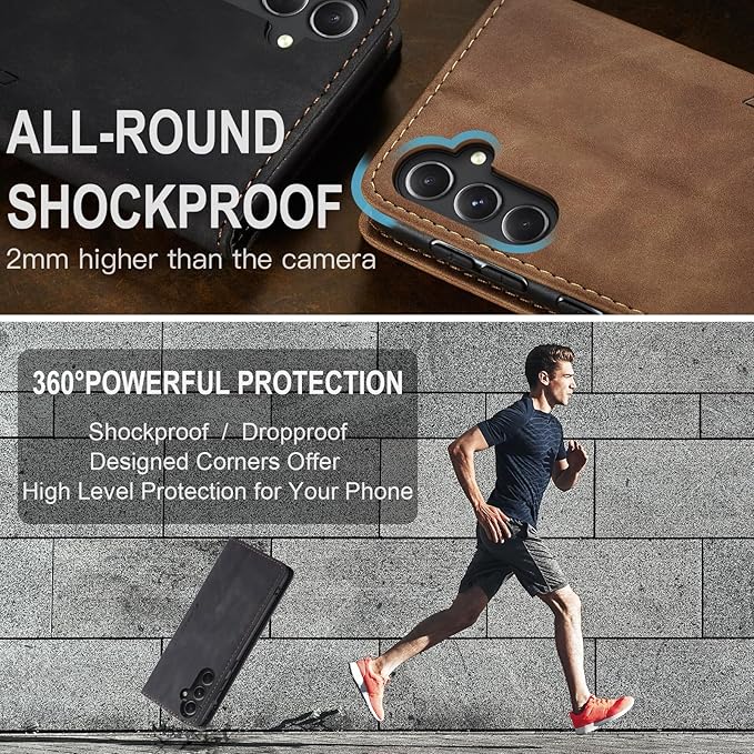 for Samsung Galaxy S23 FE Case, Flip Wallet Leather Case with Card Holder Magnetic Closure Shockproof Kickstand Protective Phone Cases Cover for Samsung S23 FE,Black