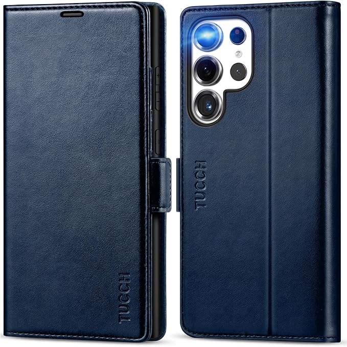 TUCCH Case for Galaxy S25 Ultra, Wallet Case with [TPU Shockproof Interior Case] Stand RFID Blocking Card Holder, Magnetic PU Leather Protective Flip Cover Compatible with Galaxy S25 Ultra, Dark Blue