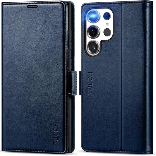 TUCCH Case for Galaxy S25 Ultra, Wallet Case with [TPU Shockproof Interior Case] Stand RFID Blocking Card Holder, Magnetic PU Leather Protective Flip Cover Compatible with Galaxy S25 Ultra, Dark Blue
