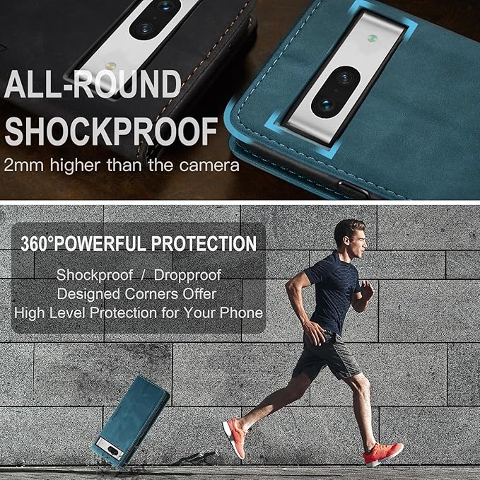 for Google 7A Case, Flip Wallet Leather Case with Card Holder Magnetic Closure Shockproof Kickstand Protective Phone Cases Cover for Google 7A,Blue-Green