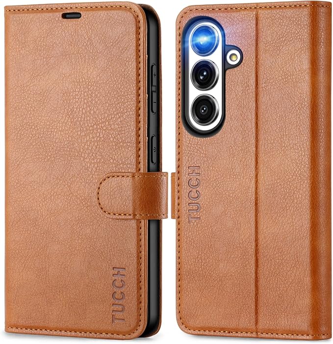 TUCCH Wallet Case for Galaxy S25 5G with [TPU Shockproof Interior Case] [RFID Blocking] Folio Stand Card Slot, Magnetic PU Leather Protect Folio Cover Compatible with Galaxy S25 6.2" 2025, Light Brown