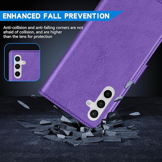 ZZXX for Samsung Galaxy S25 Wallet Case with [RFID Blocking] Card Slot Kickstand Magnetic Closure Leather Flip Fold Protective Phone Case for Samsung Galaxy S25 5G Case Wallet(Purple-6.2 inch)