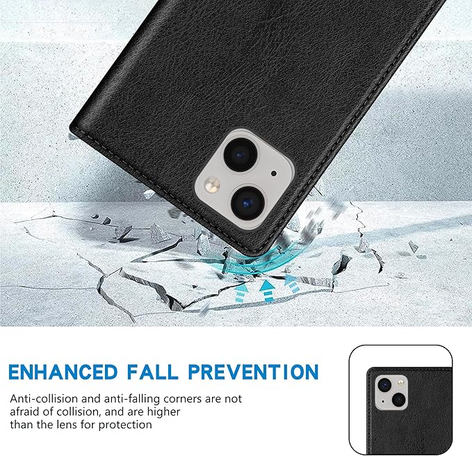 ZZXX for iPhone 15 Wallet Case with [RFID Blocking] Card Slot Stand Strong Magnetic Leather Flip Fold Protective Phone Case for iPhone 15 Case Wallet(Black-6.1 inch)