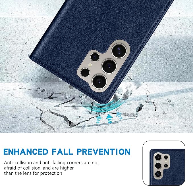 ZZXX for Samsung Galaxy S25 Ultra Wallet Case with [RFID Blocking] Card Slot Stand Strong Magnetic Leather Flip Fold Protective Phone Case for Samsung Galaxy S25 Ultra Case Wallet(Blue-6.8 inch)