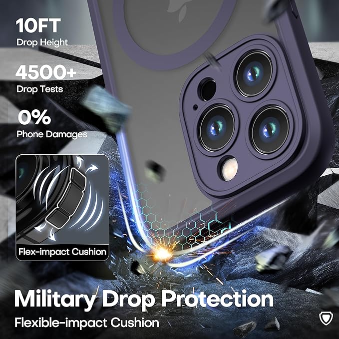 ImpactStrong Magnetic Guard Designed for iPhone 15 Pro Max Case [Camera Protection] [Military Grade Drop Tested] [Compatible with MagSafe] Slim Translucent Matte Phone Case (6.7") - Deep Purple