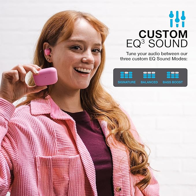 JLab Go Air Pop True Wireless Earbuds, in Ear Headphones, Bluetooth Earphones, Ear Buds with 32H Playtime, Bluetooth Earbuds with Microphone, USB Charging Case, Dual Connect, EQ3 Sound, Pink