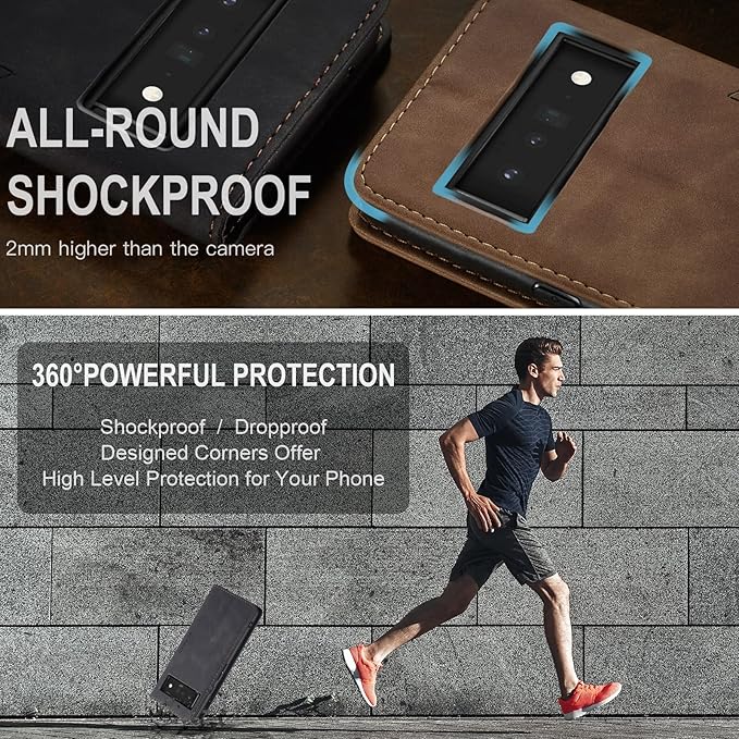 for Google Pixel 6 Pro Case, Flip Wallet Leather Case with Card Holder Magnetic Closure Shockproof Kickstand Protective Phone Cases Cover for Google Pixel 6 Pro,Black