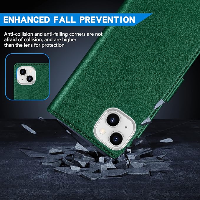 ZZXX for iPhone 14 Plus Wallet Case with [RFID Blocking] Card Slot Kickstand Magnetic Closure Leather Flip Fold Protective Phone Case for iPhone 14 Plus Case Wallet(Green-6.7 inch)