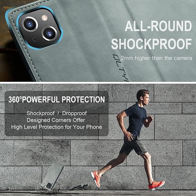 QLTYPRI Case for iPhone 14, Vintage PU Leather Wallet Case Card Slot Kickstand Magnetic Closure Shockproof Flip Folio Book Case Cover for iPhone 14(6.1 inch) - Grey