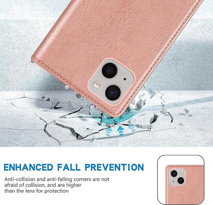 ZZXX for iPhone 15 Plus Wallet Case with [RFID Blocking] Card Slot Stand Strong Magnetic Leather Flip Fold Protective Phone Case for iPhone 15 Plus Case Wallet(Rose Gold-6.7 inch)