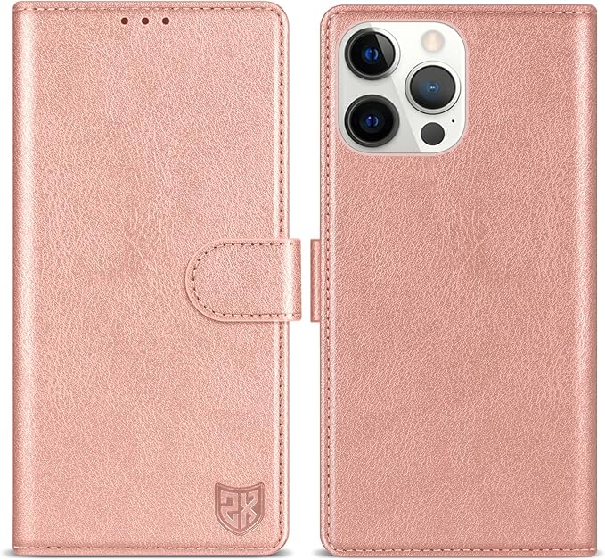 ZZXX for iPhone 15 Pro Wallet Case with [RFID Blocking] Card Slot Kickstand Magnetic Closure Leather Flip Fold Protective Phone Case for iPhone 15 Pro Case Wallet(Rose Gold-6.1 inch)