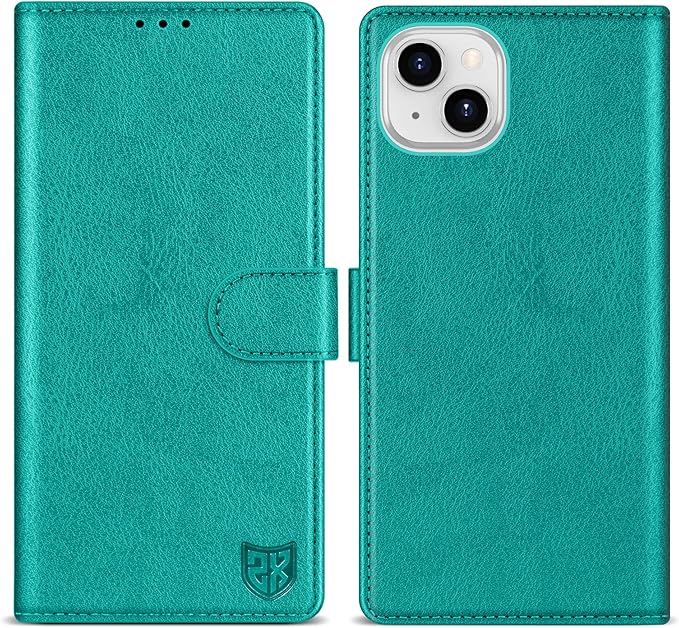 ZZXX for iPhone 14 Plus Wallet Case with [RFID Blocking] Card Slot Kickstand Magnetic Closure Leather Flip Fold Protective Phone Case for iPhone 14 Plus Case Wallet(Lake Blue-6.7 inch)