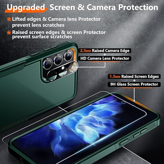 Red2Fire for Samsung Galaxy S24 Case, [Military Grade Drop Protection] Non-Slip Heavy Duty Full Body Shockproof Protection Phone Case for S24 Case 6.2 inch,Dark Green