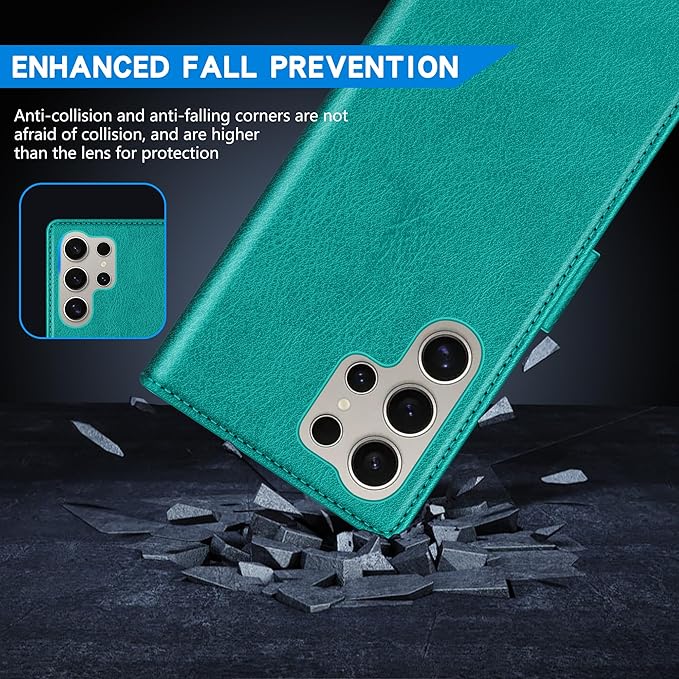 ZZXX for Samsung Galaxy S25 Ultra Wallet Case with [RFID Blocking] Card Slot Kickstand Magnetic Closure Leather Flip Fold Protective Phone Case for Galaxy S25 Ultra 5G Case Wallet(Lake Blue-6.8 inch)