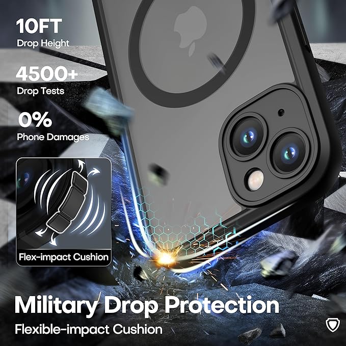 ImpactStrong Magnetic Guard Designed for iPhone 13 Case [Camera Protection] [Military Grade Drop Tested] [Compatible with MagSafe] Slim Translucent Matte Phone Case (6.1") - Black