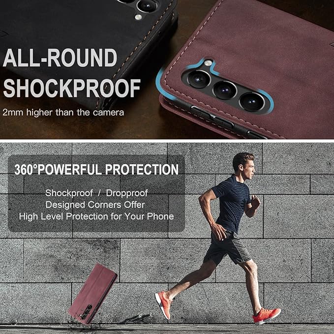 SINIANL for Samsung Galaxy S23 Plus Leather Case, Vintage Wallet Case Book Folding Flip Case with Kickstand Card Holders Slots Protective Cover for Galaxy S23 Plus Wine Red