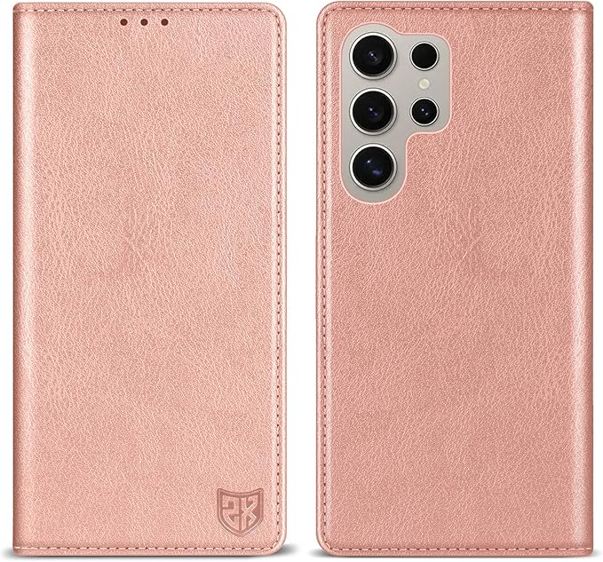 ZZXX for Samsung Galaxy S25 Ultra Wallet Case with [RFID Blocking] Card Slot Stand Strong Magnetic Leather Flip Fold Protective Phone Case for Samsung Galaxy S25 Ultra Case Wallet(Rose Gold-6.8 inch)